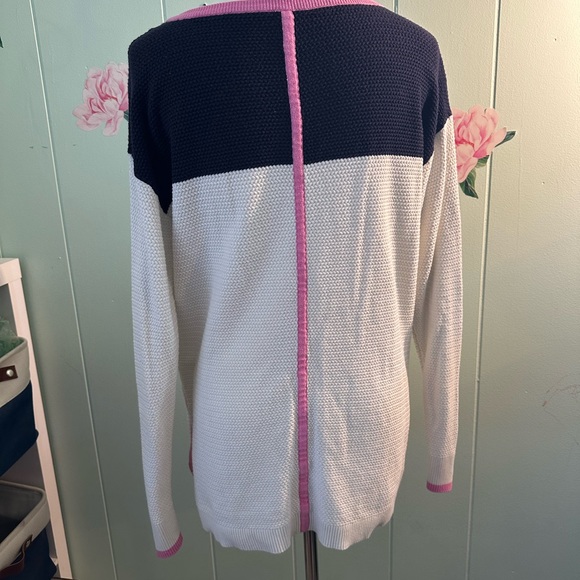 Talbots Knit Pullover Sweater Size L Color Block Blue Pink Zipper Detail - Picture 5 of 7
